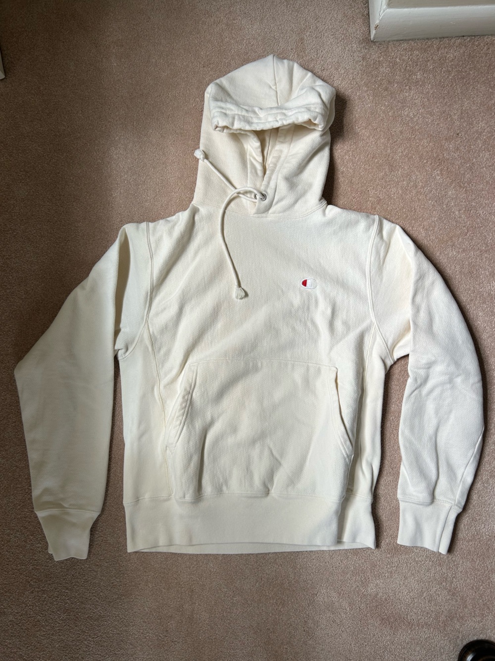 Champion Off-White Hooded Pullover with Small Embroidered Logo